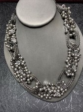 Vintage Cluster Bead Clip-On Earrings with Grey Faux Pearls and AB Rhinestones — listing 6