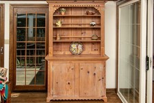 Vintage Colonial-Style Pine Welsh Dresser Hutch with Spice Drawers