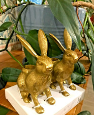 Cast Metal Figural Rabbit Rowing Leaf Boat Tealight / Egg Cup Candle Holder