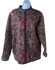 Pendleton Women's Charcoal Wool Floral Embroidered Zip-Front Cardigan Jacket Size L — listing 3