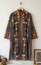 Bohemian Floral Duster Cardigan, Black/Raspberry Velvet Burnout, Bell Sleeves with Bow Ties, Size Medium No tags at all — listing 3