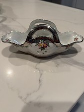 Vintage Lusterware Porcelain Tea Set - Peach & Iridescent White with Silver Trim (Teapot, Sugar Bowl, Cups & Saucers) — listing 5