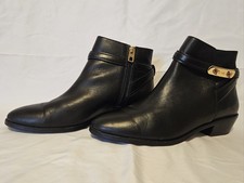 Black Leather Pointed-Toe Ankle Boots with Croc-Embossed Shaft and Stiletto Heel — listing 3