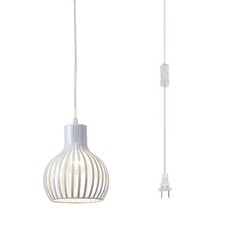 Plug-In Pendant Light Cage Shade 7.5" x 11" Distressed Cream Finish — listing 3