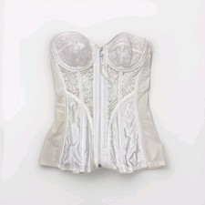 Vintage Ivory Lace Longline Bustier Corselette with Garter Straps and Zip Front — listing 5