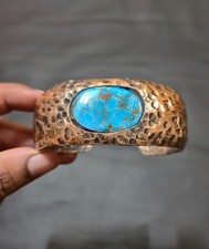 Bohemian Tibetan-Style Wide Cuff Bracelet with Faux Turquoise Cabochon — listing 6