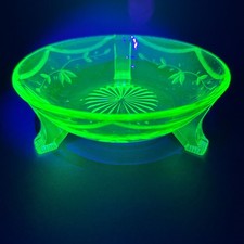 Green Depression Glass Two-Handled Serving Plate, Octagonal with Thumbprint/Hobnail Pattern, 6.5 inches — listing 3