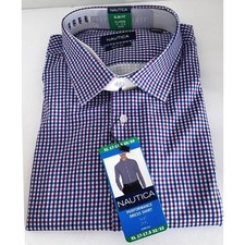Nautica Men's Slim Fit Wrinkle Resistant Tattersall Check Button-Up Shirt, Size L — listing 6