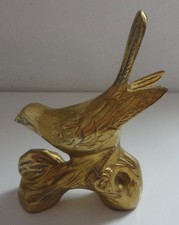 Vintage Solid Brass Preening Bird Figurine on Round Base — listing 4