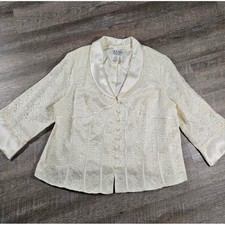 J.R. Nites by Caliendo Vintage Lace Tuxedo Jacket with Sheer Sleeves and Satin Shawl Collar, Size 10