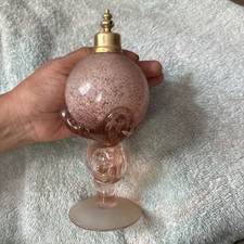 Vintage Swirl-Glass Perfume Bottle with Gold Collar, Frosted Stopper and Gold Cap — listing 2