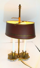 Vintage Bouillotte-Style Double Candlestick Table Lamp with Brass Base and Drum Shade — listing 3