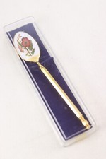 Vintage Cloisonné Enamel Figural Spoon Brooch Pin, Gold-Tone with Floral Design — listing 4