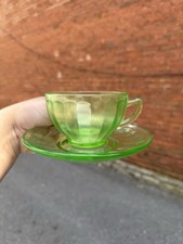 Federal Green Uranium Depression Glass Cup and Saucer with Paneled Optic Design — listing 6