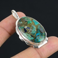 Green Copper Turquoise Oval Cabochon Pendant in Silver-Tone Bezel Setting — listing 3