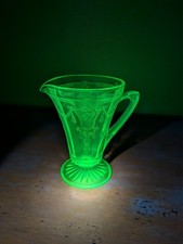 Vintage Green Uranium Depression Glass Creamer and Sugar Bowl Set, Cameo Ballerina Pattern, Anchor Hocking — listing 4