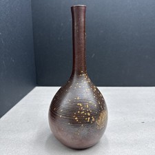 Vintage Ceramic Bud Vase with Ribbed Column Form and Relief Panel, Green and Cream Glaze — listing 5