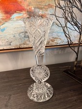 American Brilliant Period Cut Crystal Small Vase, Clear, Pinwheel & Hobstar Pattern, 5" x 4" — listing 5