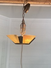 Antique Art Deco Cast Metal Slip Shade Hanging Light Fixture Body with Chain and Ceiling Canopy, listing 5
