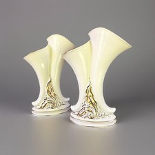 Princeton China Double Cornucopia Porcelain Vase with Floral Chintz & Gold Trim