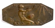 Art Deco Cast Metal Nude Figural Boudoir Lamp with Red Glass Panel — listing 5