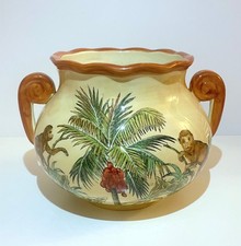 Chinese Export-Style Crackle Glaze Porcelain Rectangular Planter with Palm Tree Motif and Bronze Elephant Feet — listing 2
