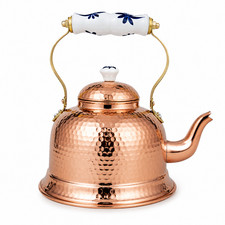 Antique Hammered Copper Kettle with Bamboo-Style Handle, Black Patina — listing 4