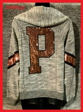 Victoria's Secret PINK Bling Sequin Quarter-Zip Pullover Hoodie, Gray Marl, Size L — listing 2