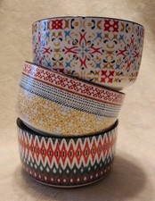 Signature Housewares Stoneware Cereal Bowl Blue Red Boho Pattern — listing 5