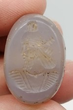 Antique Intaglio Carved Hardstone Warrior Pendant in Gilt Metal Bezel — listing 3