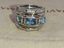 18K Yellow Gold Blue Topaz & Diamond Halo Cocktail Ring — listing 6