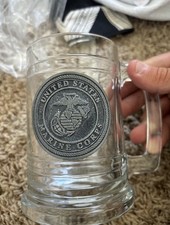 USMC Marines "The Few. The Proud." Ceramic Stein Coffee Mug, Navy Blue with Red Stripes and EGA Emblem — listing 2