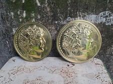 Vintage Brass Repoussé Wall Charger with Black Metal Rim - Flemish Tavern Scene — listing 6