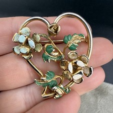 Vintage Enamel Flower Brooch with Faux Pearl, Presented in Ornate Gilt Frame Stand — listing 6