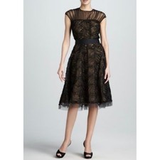 Tadashi Shoji Navy Blue Ruched Chiffon Rosette Mermaid Gown, Size 4 — listing 2
