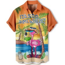 Men's Short-Sleeve Flamingo Print Button-Up Shirt — listing 6