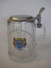 Pair of German Etched Glass Beer Steins with Hinged Pewter Lids, Elk/Stag Wildlife Motif — listing 3