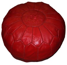 Square Moroccan-Style Leather Pouf Ottoman in Tan/Camel — listing 4