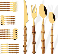 Vintage Stainless Steel Bamboo-Pattern Flatware Set (Forks, Knives, Spoons) — listing 5
