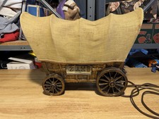 Vintage Covered Wagon Electric Mantel Clock with Gold Horse Team — listing 5