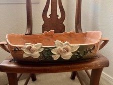 Roseville Pottery Magnolia Blue Double-Handled Console Bowl / Low Vase — listing 3