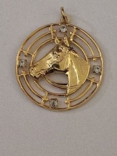 Gold-Tone Rhinestone Pave Horse Circle Pendant — listing 2