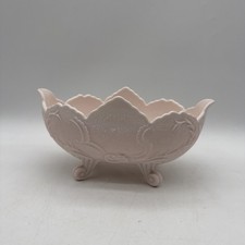 Vintage 1940s Pink Depression-Style Etched Glass Footed Bowl on Three Pegged Legs, listing 2