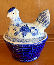 ceramic hen nest Vintage Ceramic Hen on Nest Covered Dish with Basketweave Base — listing 2