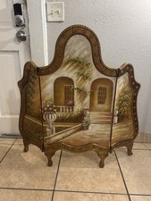 Antique Hand-Painted 4-Panel Folding Fireplace Screen with European Village Landscape — listing 6