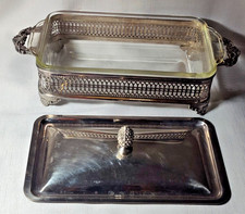 Vintage Silver-Plated Pierced Metal Casserole/Bowl Holder Frame with Ribbon Bow Swag Ornament and Handles — listing 4