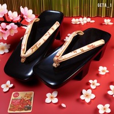 Japanese Koppori Geta Lacquered Wooden Sandals with Orange Hanao Strap, Black with Red Interior, in Original Box — listing 6