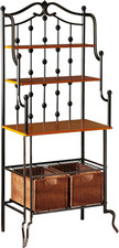 Vintage Painted Wicker & Wrought Iron Baker's Rack with Scrolled Crown — listing 2