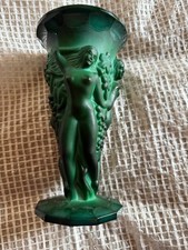Czech Malachite Glass Covered Box with Figural Gnome/Dwarf Finial — listing 3