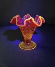 Vintage Amberina Hobnail Glass Vase with Crimped Ruffled Rim — listing 6